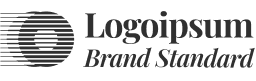Black text reads Logoipsum Brand Standard beside a circular, striped graphic on a light background.